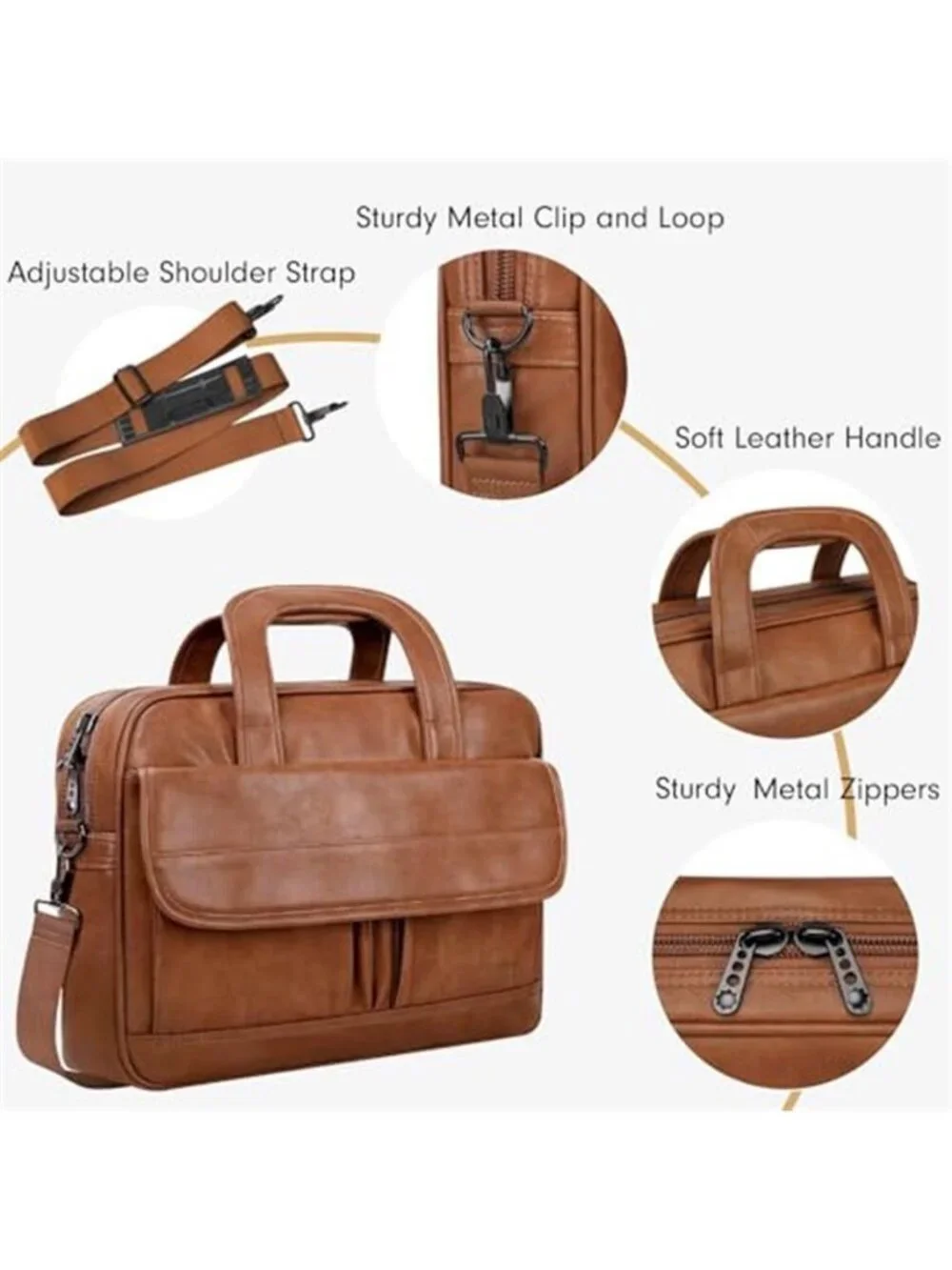 Leather Laptop Bag for Men Women Premium Laptop Briefcase Fits Up to 15.6 Inches